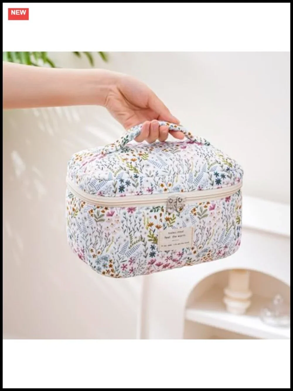 Large Quilted Cotton Travel Makeup Bag Floral Cosmetic Organizer Toiletry